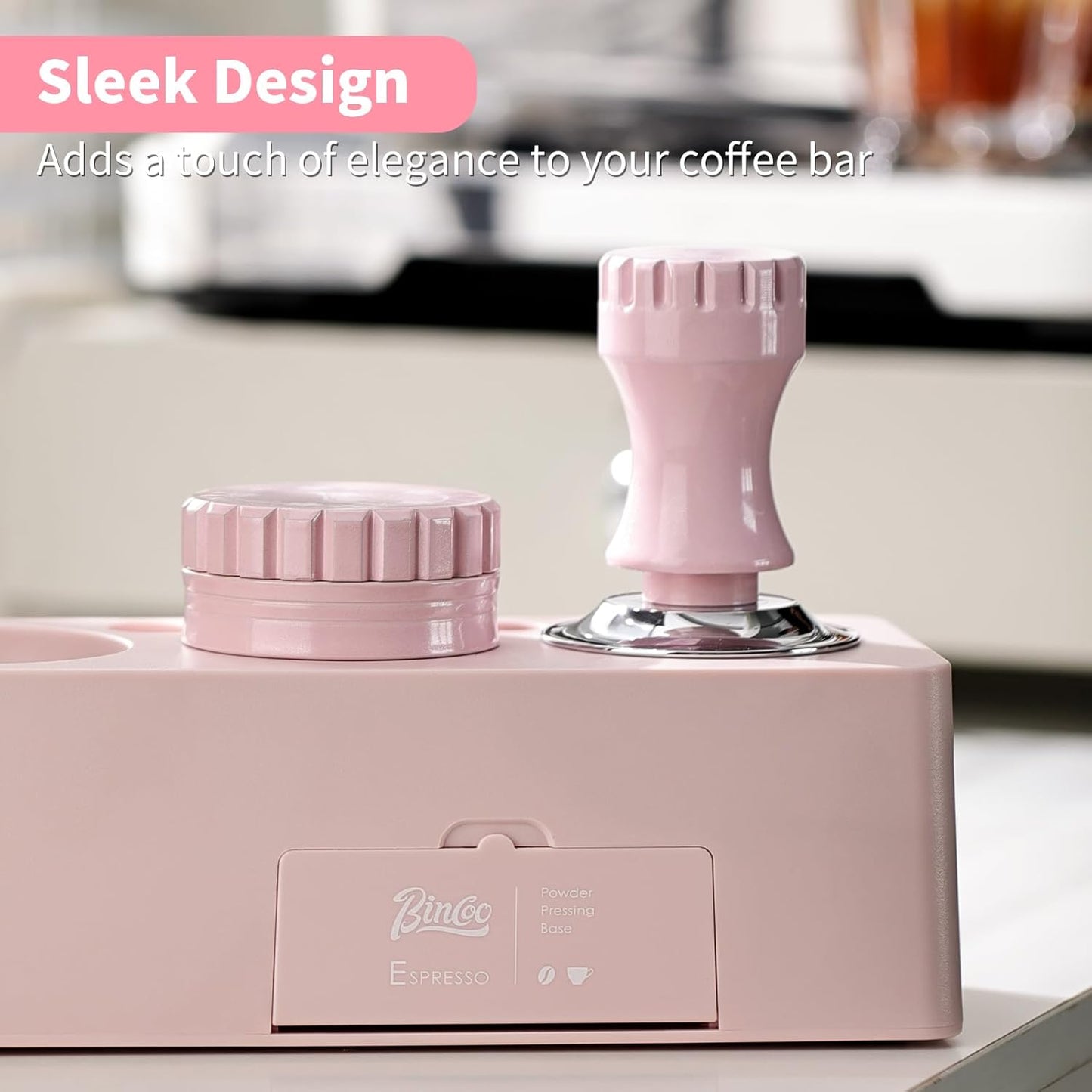 Bincoo 58mm Coffee Tamper Pink Color Premium Espresso Coffee Tamper with Calibrated Spring Loaded Flat Stainless Steel Base, Constant 30lb Espresso Machine Accessories