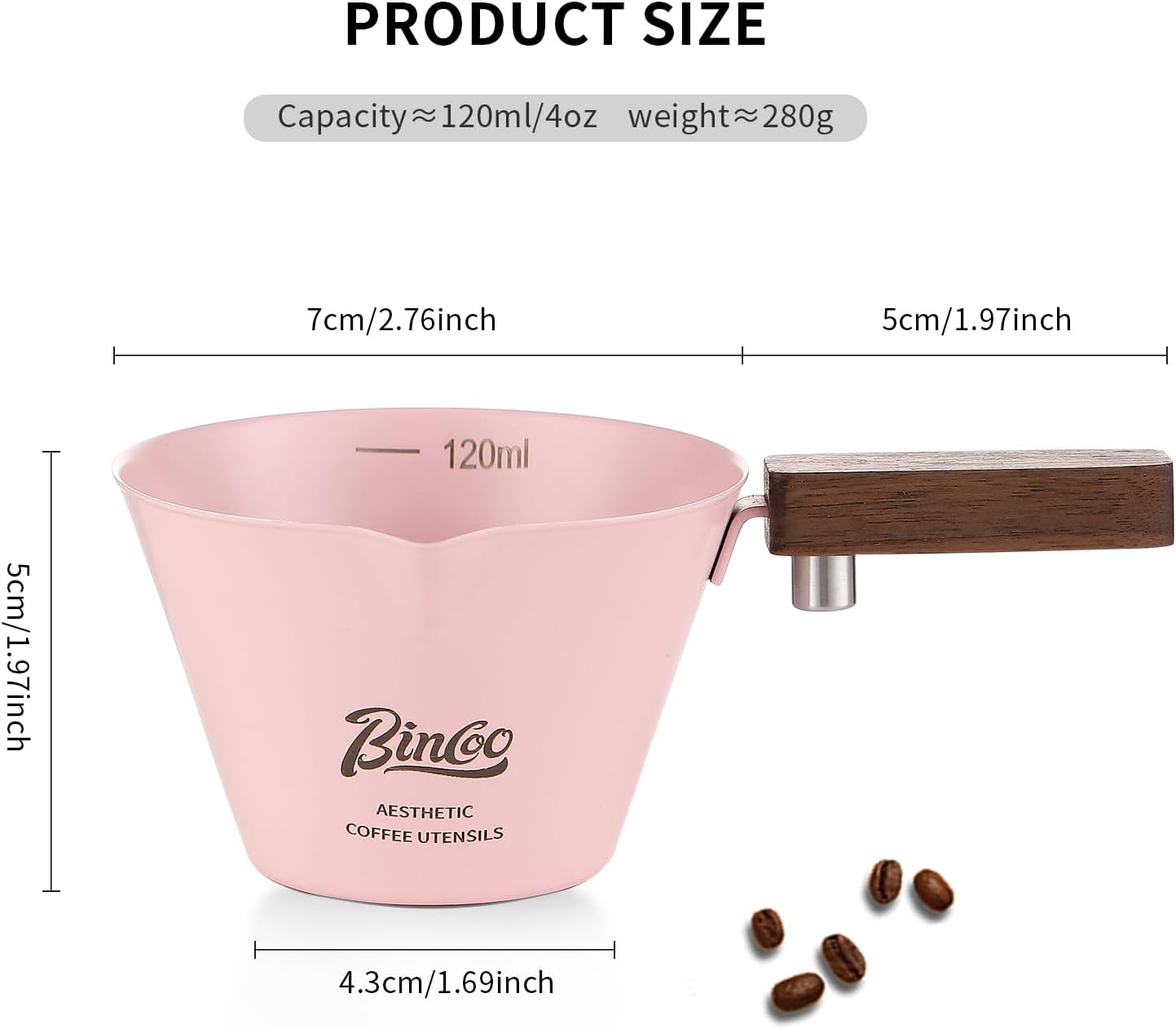 Green Espresso Shot Cup Set of 2,Stainless Steel Espresso Measuring Cup with Wood Handle,120ML Espresoo Coffee Pouring Cup,2 Pack