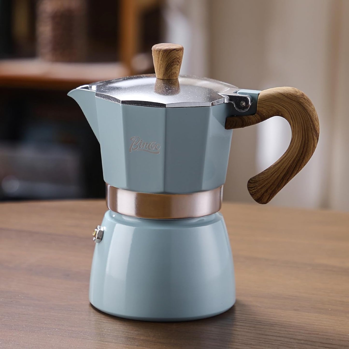Bincoo Stovetop Espresso Maker - Italian Coffee Maker 5oz, Classic Aluminum Moka Pot for Italian and Cuban Café Brewing, 2-3 Espresso Cup (Blue (150ML))