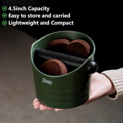 Cute Espresso Knock Box - 4.5 Inch Coffee Ground Knock Box, Espresso Puck Knock Box with Removable Knock Bar and Non-Slip Base (Army Green)