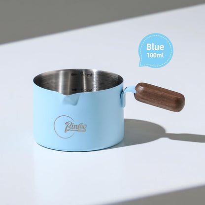 Bincoo GYKF2244 Espresso Shot Cup with Wood Handle,100ML Stainless Steel Espresso Measuring Cup Pouring Cup for Coffee Machine, Home, Barista