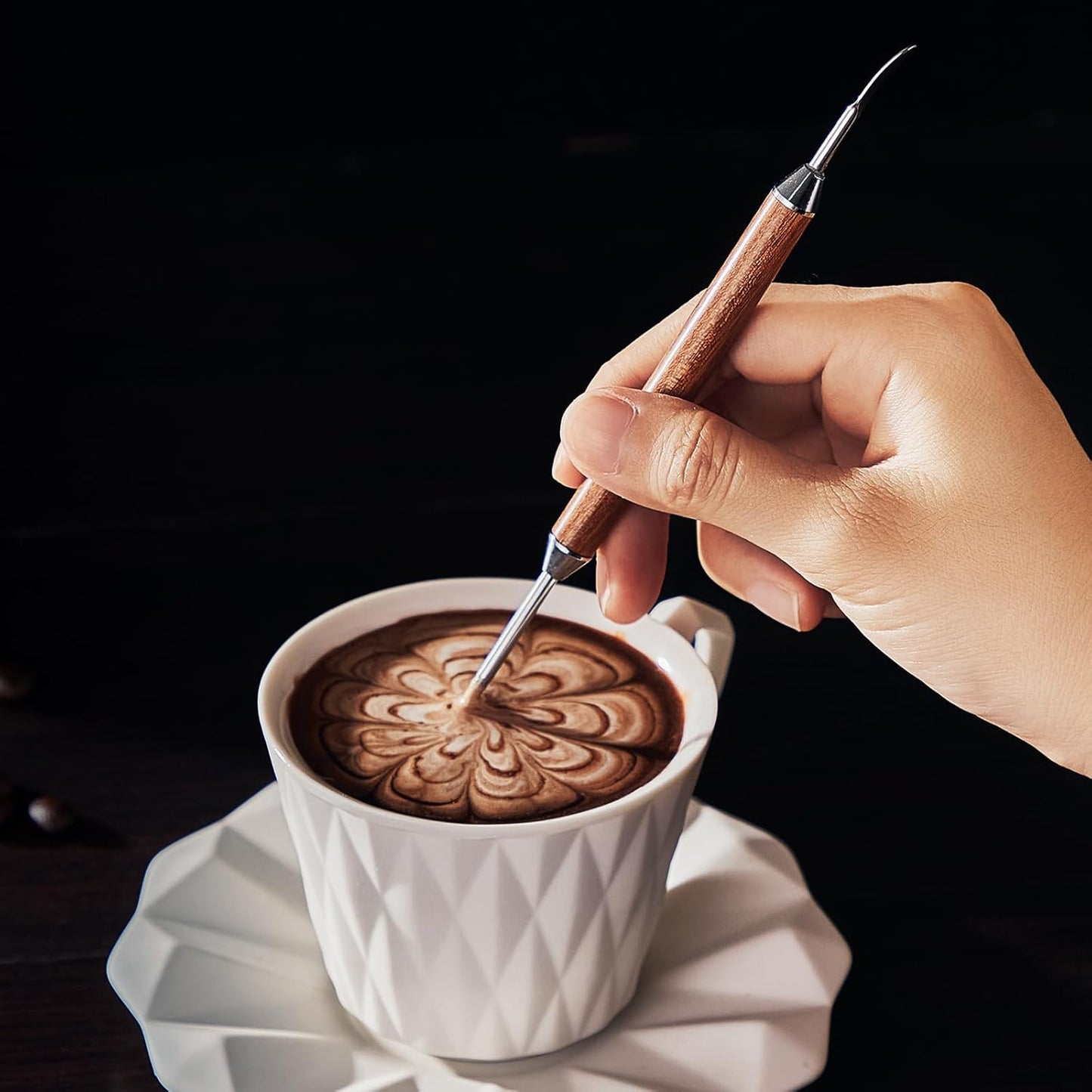 Bincoo Latte Art Pen for Coffee - Professional 2-in-1 Etching Tool for Beginners & Baristas - Engraver for Cappuccino, Milk Foam, Matcha, Ice Cream - Best Gift