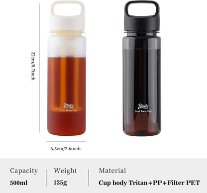 Bincoo GYKF2194 Cold Brew Coffee Maker 15oz, Iced Coffee Maker with Fine Mesh Filter,Cold Brew Travel Cup,Leakproof and Portable Lid (White)