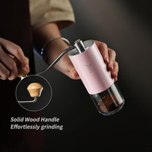 Pink Coffee Bean Grinder - Small Manual Coffee Grinder with 6 Stainless Steel Conical Burr and 16 Adjustable Setting, Double Bearing Hand Espresso Grinder with Hand Crank