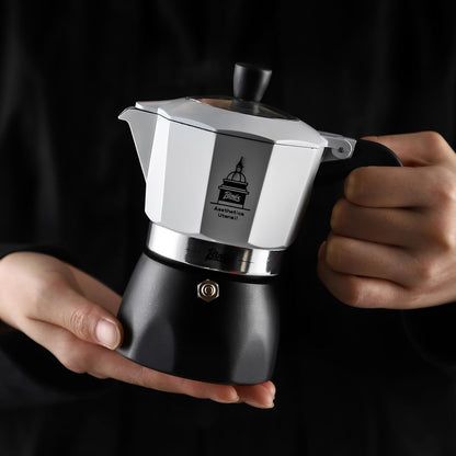 Bincoo Stovetop Espresso Maker,Classic Aluminum Italian Coffee Maker,2Cups Moka Pot for Italian and Cuban Café Brewing, Double Valve Extraction (White-Black, 2 Cups)