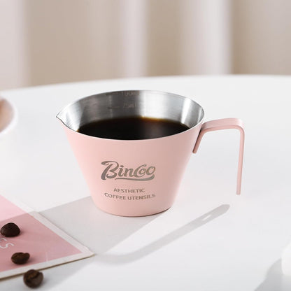 Stainless Steel Espresso Cup,3oz Espresso Shot Cup with V-shaped Spout,Metal Measuring Cup with Handle