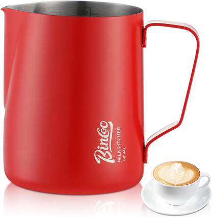 Bincoo GYKF0675 Professional 12oz Milk Frothing Pitcher for Latte Art, 304 Stainless Steel Espresso Steaming Jug with Ergonomic Handle & Sharp Spout, Perfect for Beginners & Baristas