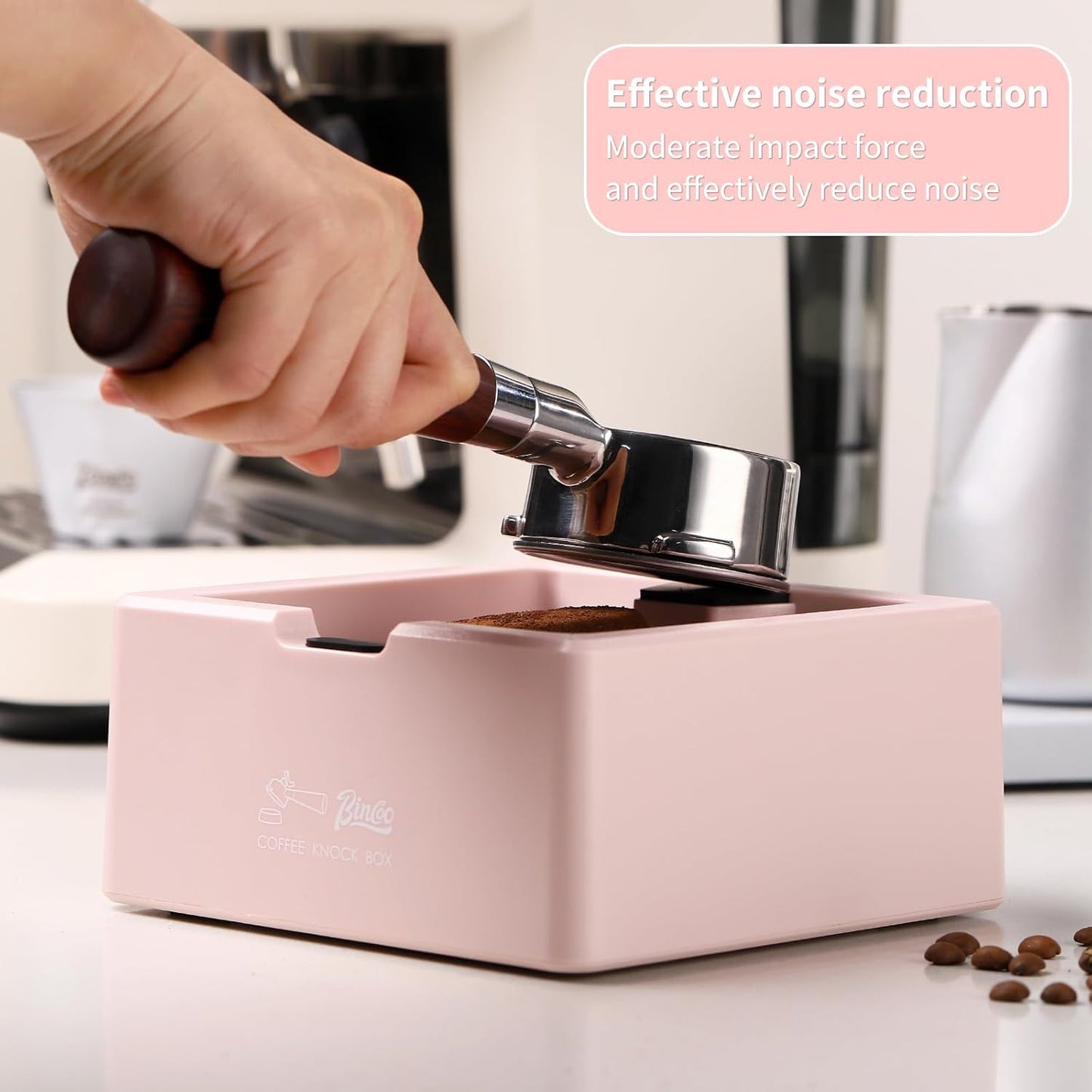 Bincoo Square Espresso knock Box 16cm /6.3 Inch Barista Style Coffee Knock Box for Grounds with Anti-Slip Base, Multi-functional Sturdy Espresso Dump Bin for Home/Office. (pink)
