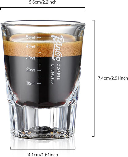Espresso Shot Glasses 2 Pack - 50ml Espresso Measuring Cup Liquid Heavy Glass for Baristas for Single Shot