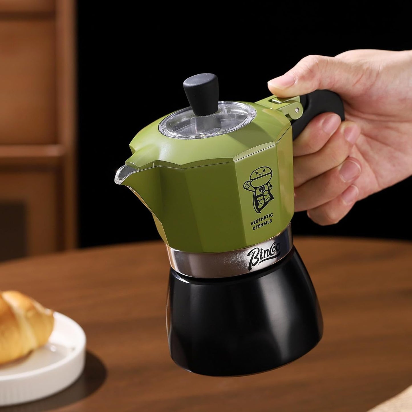Upgraded Moka Pot with Double Valves - 2X Richer Crema, Stronger Pressure Than Single Valve - Stovetop Espresso Maker for Rich Italian Coffee, 2 Espresso Cup (Blackgreen)