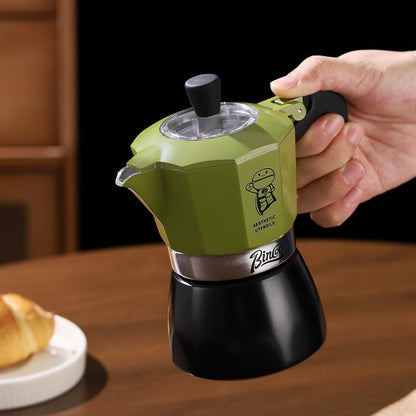 Upgraded Moka Pot with Double Valves - 2X Richer Crema, Stronger Pressure Than Single Valve - Stovetop Espresso Maker for Rich Italian Coffee, 2 Espresso Cup (Blackgreen)