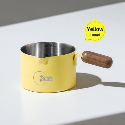 Bincoo GYKF2244 Espresso Shot Cup with Wood Handle,100ML Stainless Steel Espresso Measuring Cup Pouring Cup for Coffee Machine, Home, Barista