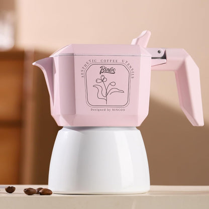 Pink Espresso Maker Stovetop, 2 Cups Moka Pot Italian Espresso Coffee Maker for Gas or Electric Ceramic Stovetop, 120ml Italian Coffee Maker for Cappuccino or Latte (Pink)