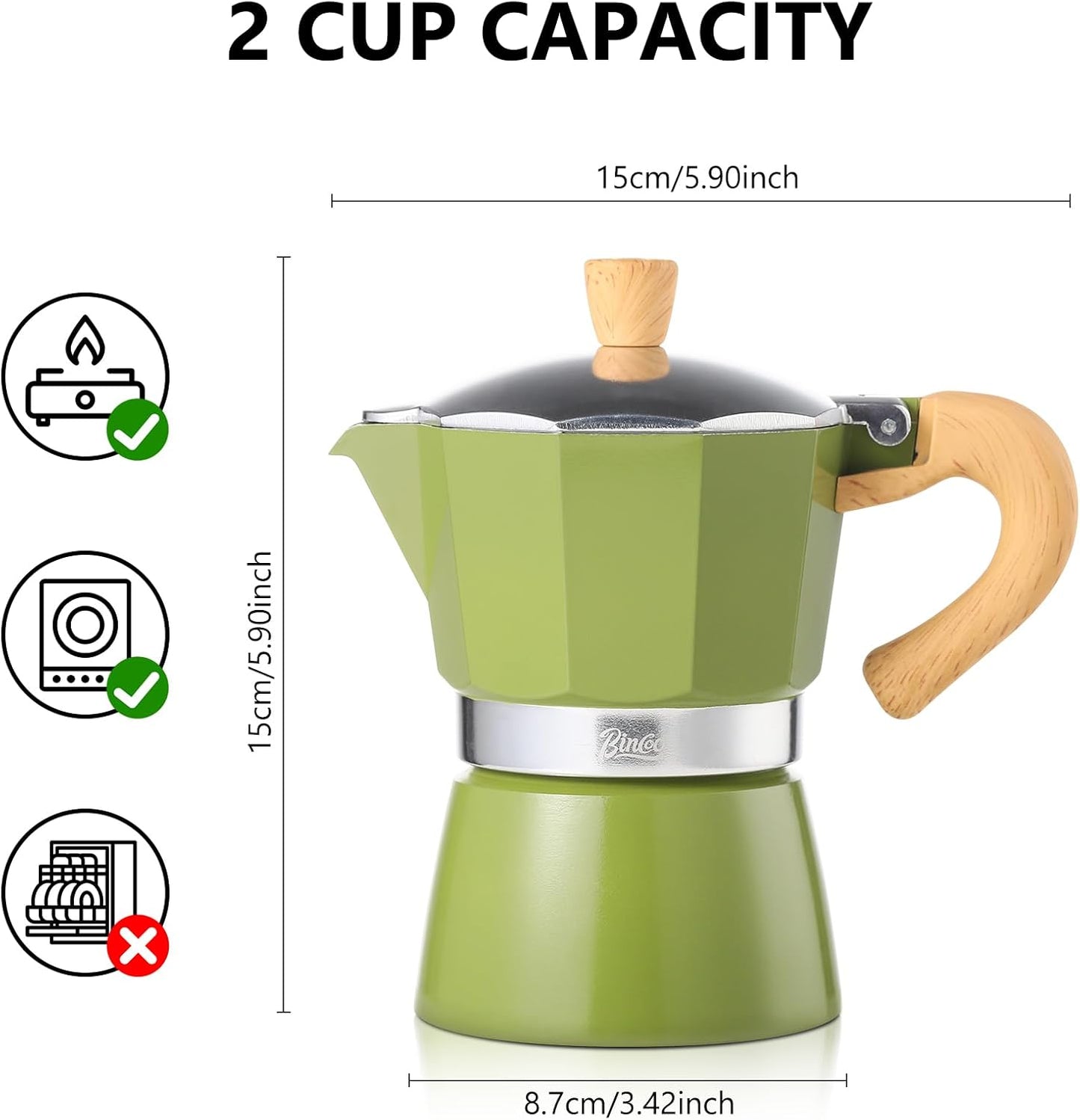 Bincoo Espresso Maker Stovetop,Camping Moka Pot 2 Cup/120ML,Stove Top Espresso Italian Coffee Maker,Easy to Use (White)
