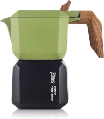 Bincoo Stovetop Espresso Maker 2 Cups-Creative Moka Coffee Pot Double Valve,Italian Coffee Maker Aluminium Stovetop Camping Espresso Maker,120ML/4oz(White-black)