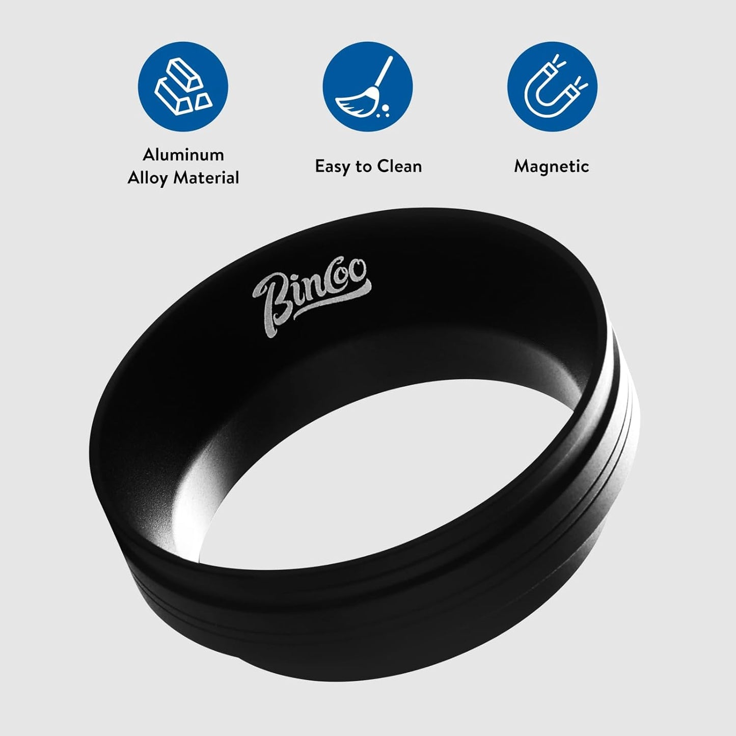 Bincoo GYKF2226 51-58mm Magnetic Dosing Funnel - Espresso Coffee Dosing Ring, Portafilter Funnel Barista Tools Compatible with 58MM Portafilter (Black, 58MM)