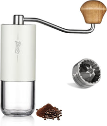 Portable Manual Coffee Bean Grinder - Stainless Steel Conical Burr Hand Coffee Grinder with Adjustable Setting,Double Bearing Hand Espresso Grinder (White)