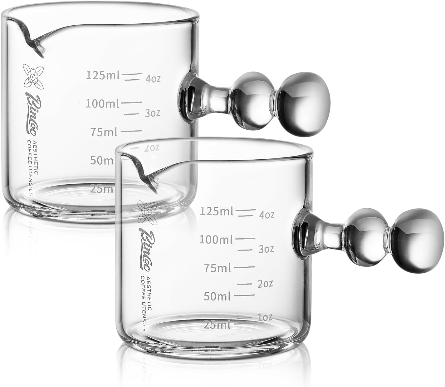 Espresso Shot Glasses Set of 2-120ml Espresso Cup with Handle and Single Spout, Clear Espresso Measuring Cup Glass for Barista Coffee Measure
