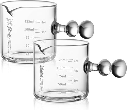 Espresso Shot Glasses Set of 2-120ml Espresso Cup with Handle and Single Spout, Clear Espresso Measuring Cup Glass for Barista Coffee Measure
