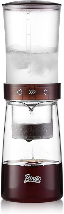 Bincoo GYKF2195 Adjustable Flow Cold Brew Coffee Maker, 450ml Glass Ice Drip Tower with Control Valve & 500-Mesh Stainless Steel Filter for Smooth, Low-Acid Cold Brew Iced Coffee at Home (Translucent Amber) GYKF2195