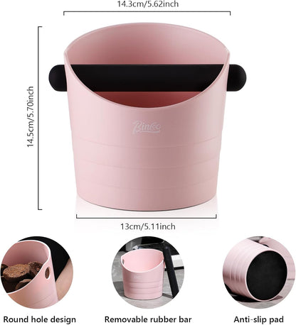 Large Espresso Knock Box, 1.2L Pink Knock Box for Coffee Grounds, Espresso Puck Knock Box with Removable Knock Bar and Non-Slip Base
