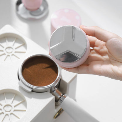 Pink 58mm Coffee Distributor & Tamper, Espresso Hand Tamper Tool Fits 58mm Portafilters, Adjustable Depth Coffee Tamper and Leveler