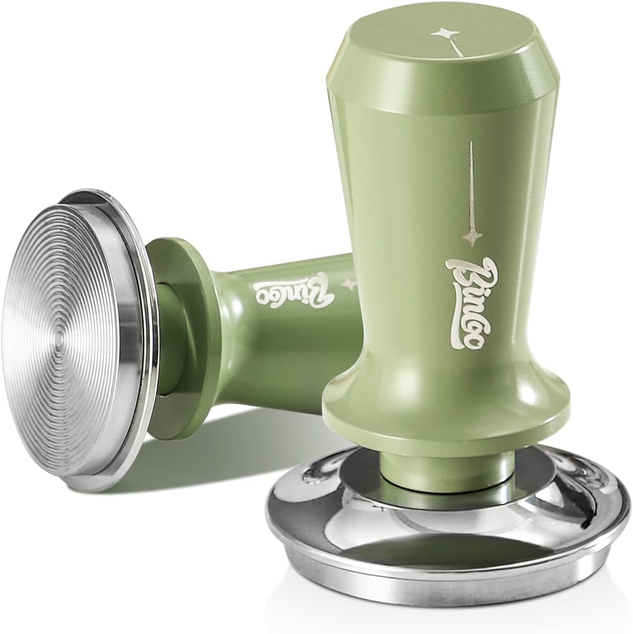 Coffee Tamper 58mm - Bincoo Green Romantic Espresso Coffee Tamper with Calibrated Spring Loaded, 100% Flat Stainless Steel Base, Espresso Accessories, Adjustable Depth.