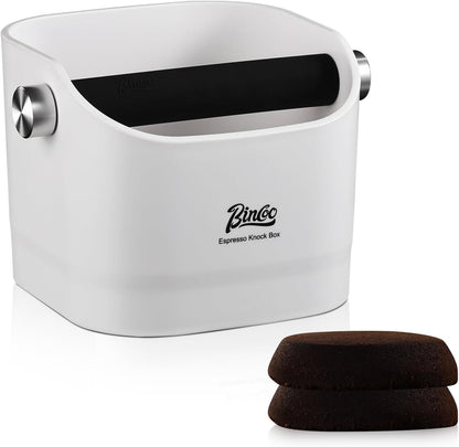 Bincoo GYKF2270 Square Coffee Knock Box 0.8L – ABS Espresso Knock Bin with Non-Slip Base, Wide 4.6" Slanted Opening & Detachable Silicone Knock Bar for Easy Cleaning and Quiet Use(Black square)
