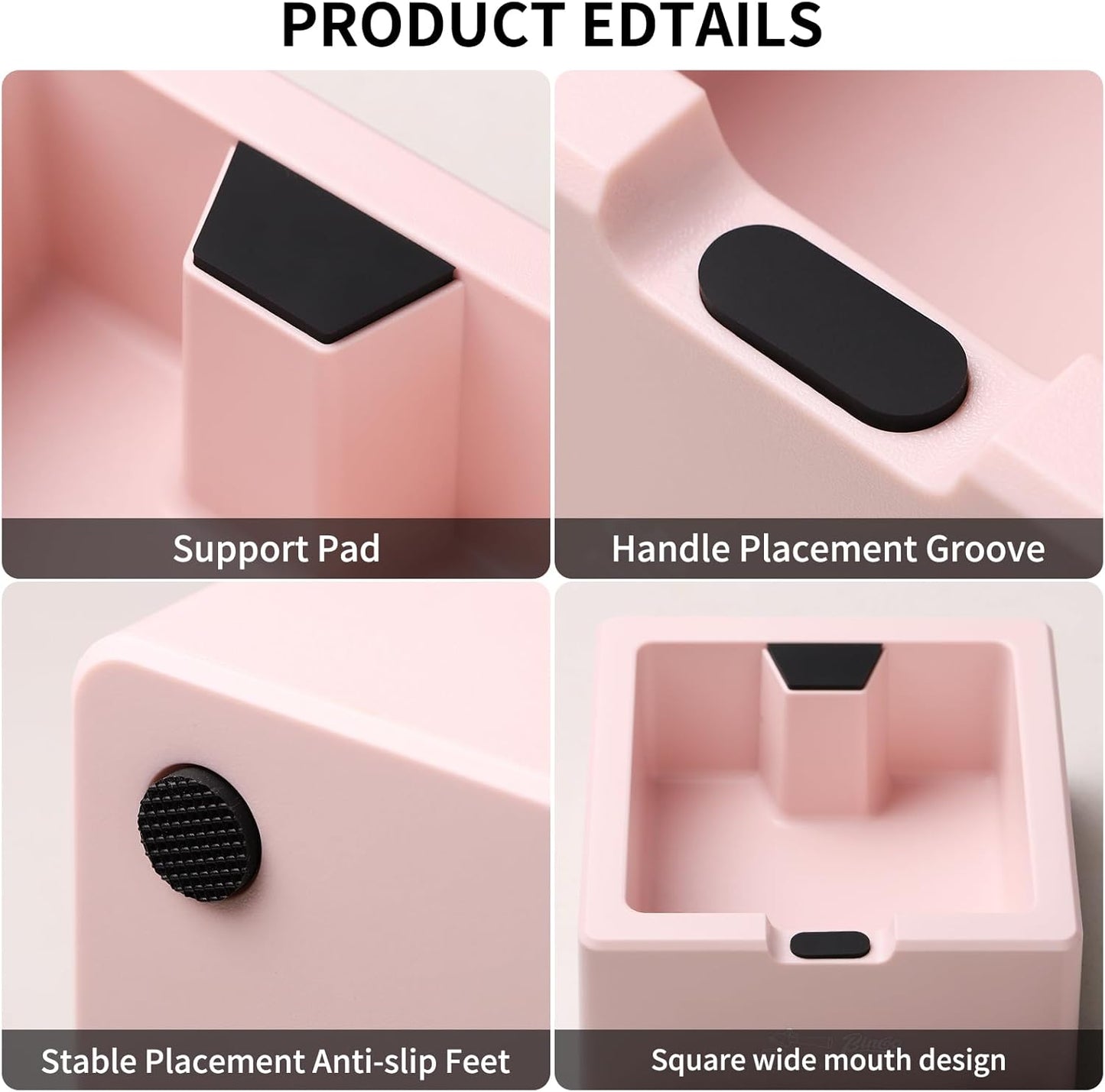 Bincoo Square Espresso knock Box 16cm /6.3 Inch Barista Style Coffee Knock Box for Grounds with Anti-Slip Base, Multi-functional Sturdy Espresso Dump Bin for Home/Office. (pink)