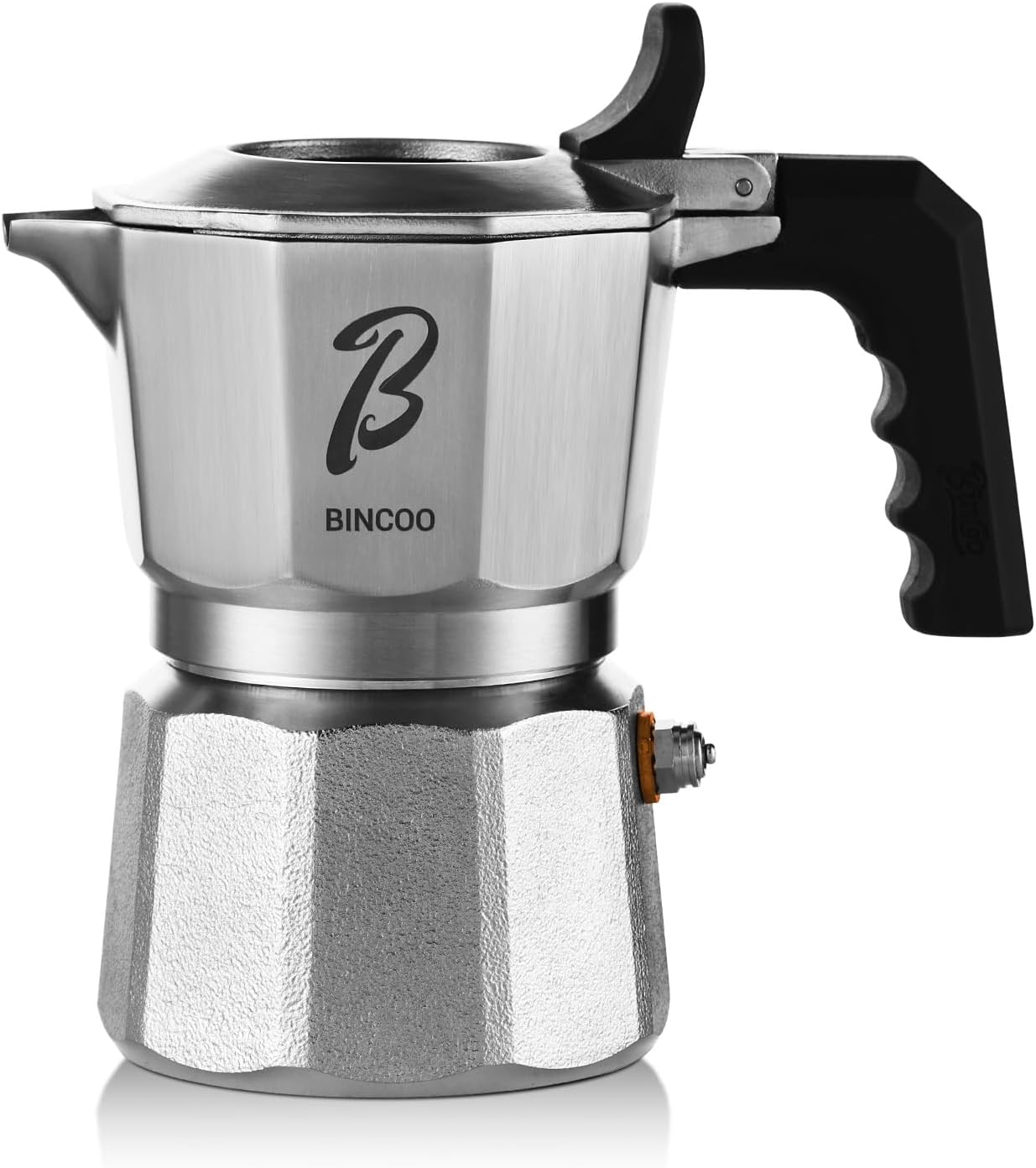Bincoo Italian Moka Pot - Stovetop Espresso Maker for Rich Coffee,316 Stainless Steel - Three-Valve Pressure Boosting Design (Silver 02)
