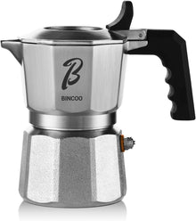 Bincoo Italian Moka Pot - Stovetop Espresso Maker for Rich Coffee,316 Stainless Steel - Three-Valve Pressure Boosting Design (Silver 02)