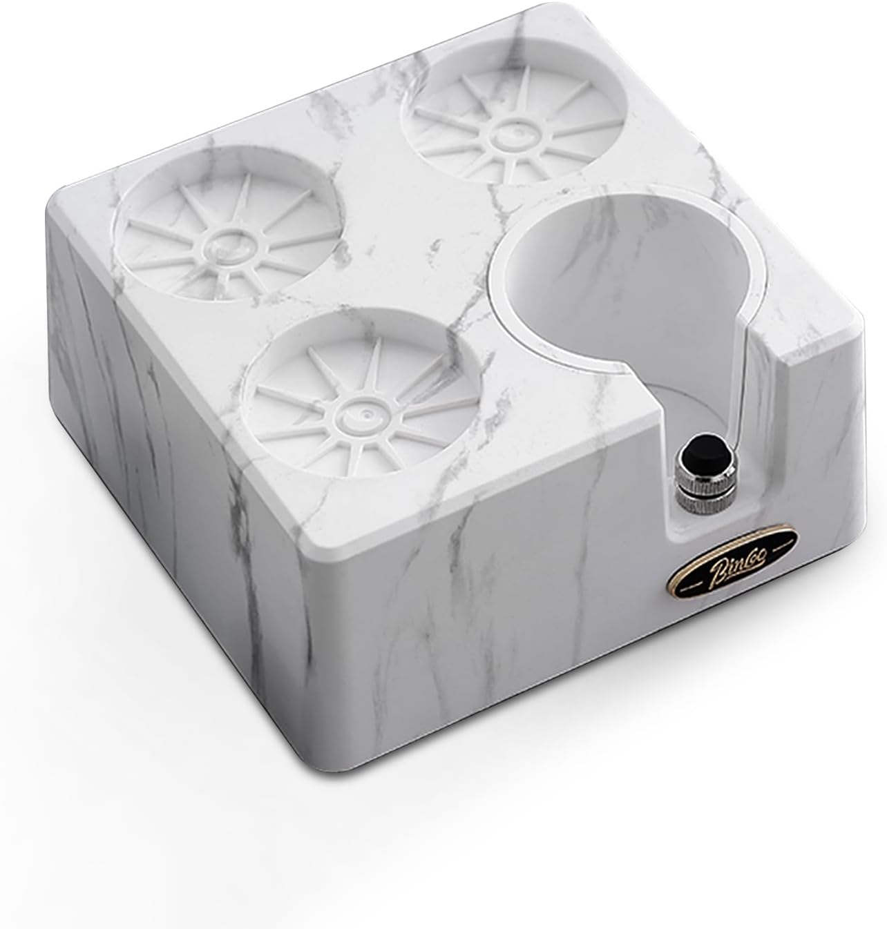 Bincoo Multifunction Espresso Tamper Station 4 Holes,Adjustable Height Espresso Coffee Organizer Box Fit for Storage 51, 53, 58MM Espresso Tamper,Coffee Tamper Holder (Marble White)