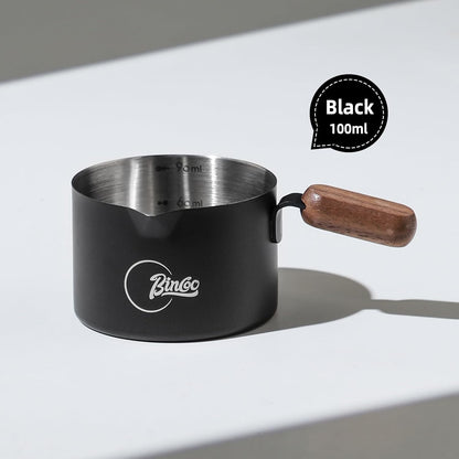 Bincoo GYKF2244 Espresso Shot Cup with Wood Handle,100ML Stainless Steel Espresso Measuring Cup Pouring Cup for Coffee Machine, Home, Barista