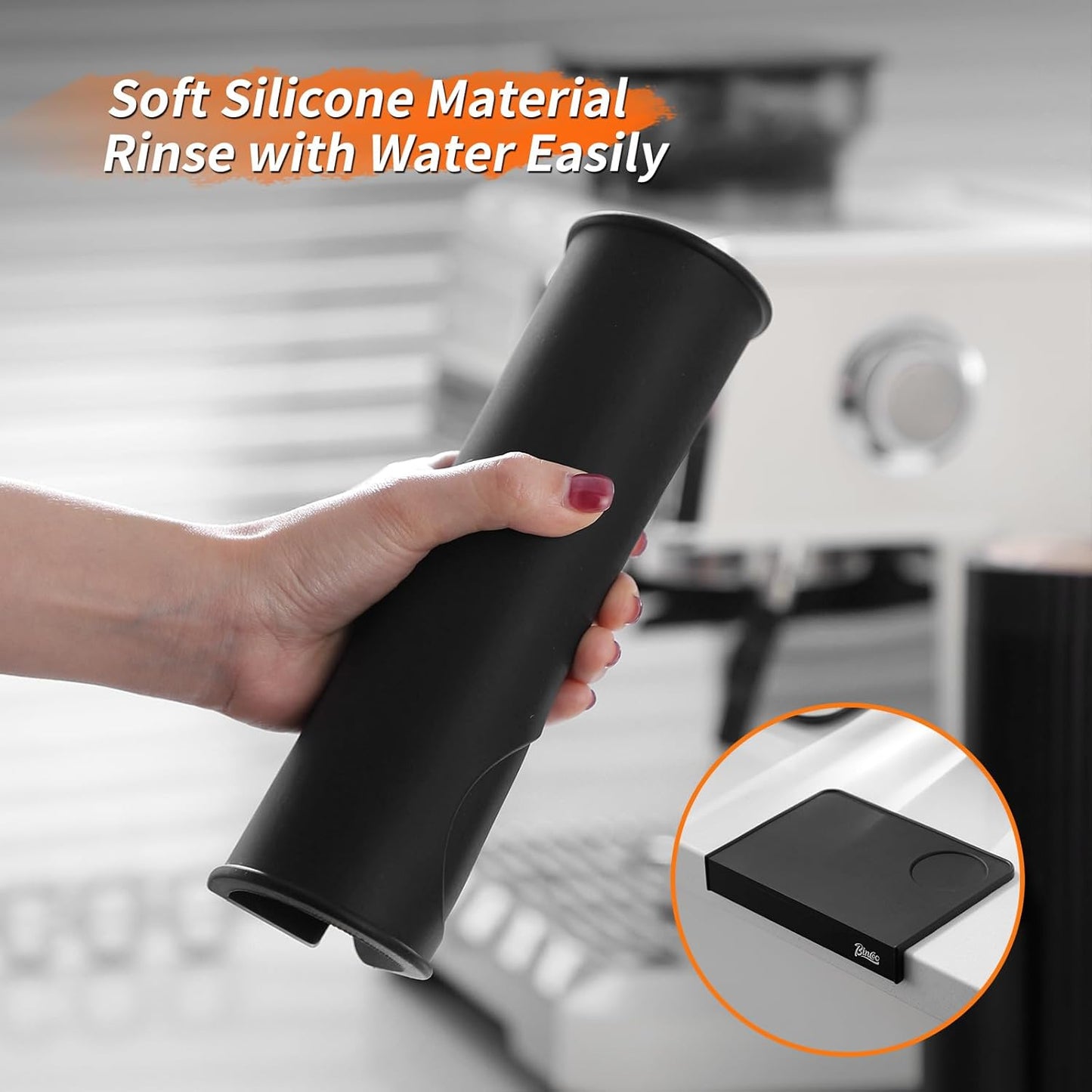Espresso Tamping Mat,Black Corner Coffee Tamper Mat,Silicone Espresso Pad with Corner Edge Tamp Support Station for Barista Tools