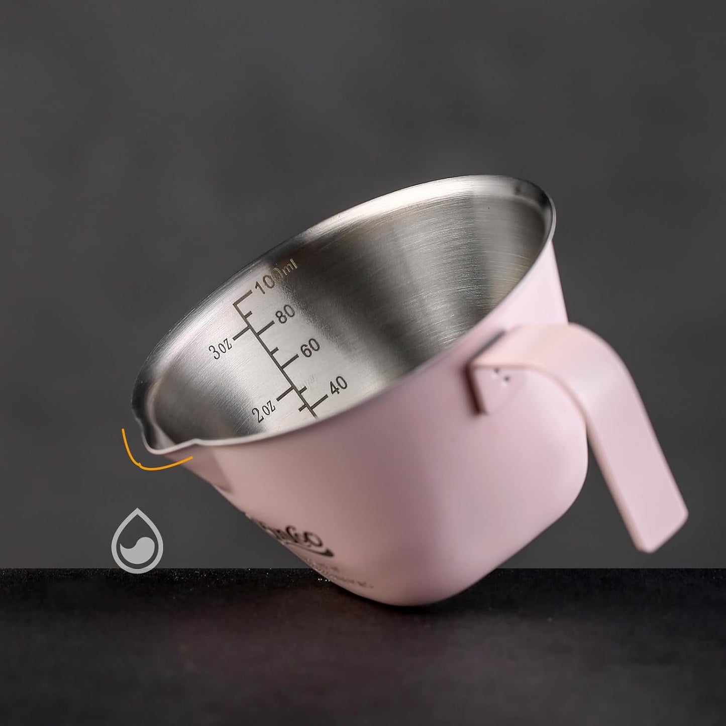 Pink Espresso Measuring Cup with Handle - 2 Pack Stainless Steel Espresso Pouring Cup with Double Spout,100ML Espresso Shot Cup for Coffee Bean,Tomato,Sauce,Milk