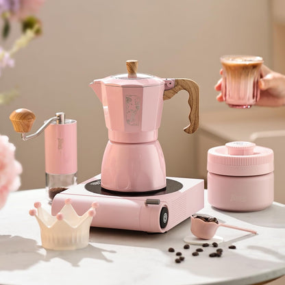 Bincoo Pink Espresso Maker Stovetop - Classic Aluminum Italian Coffee Maker,4 Cups Moka Pot for Italian and Cuban Café Brewing, Double Valve Extraction (Pink, 4 Cups)