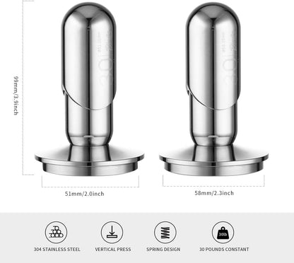 51mm Calibrated Espresso Tamper, 30lb Consistent Pressure Coffee Tamper, Calibrated Tamper for Espresso Machine, Spring Loaded Tamper with Stainless Steel Thread Base (Silver, 51mm)