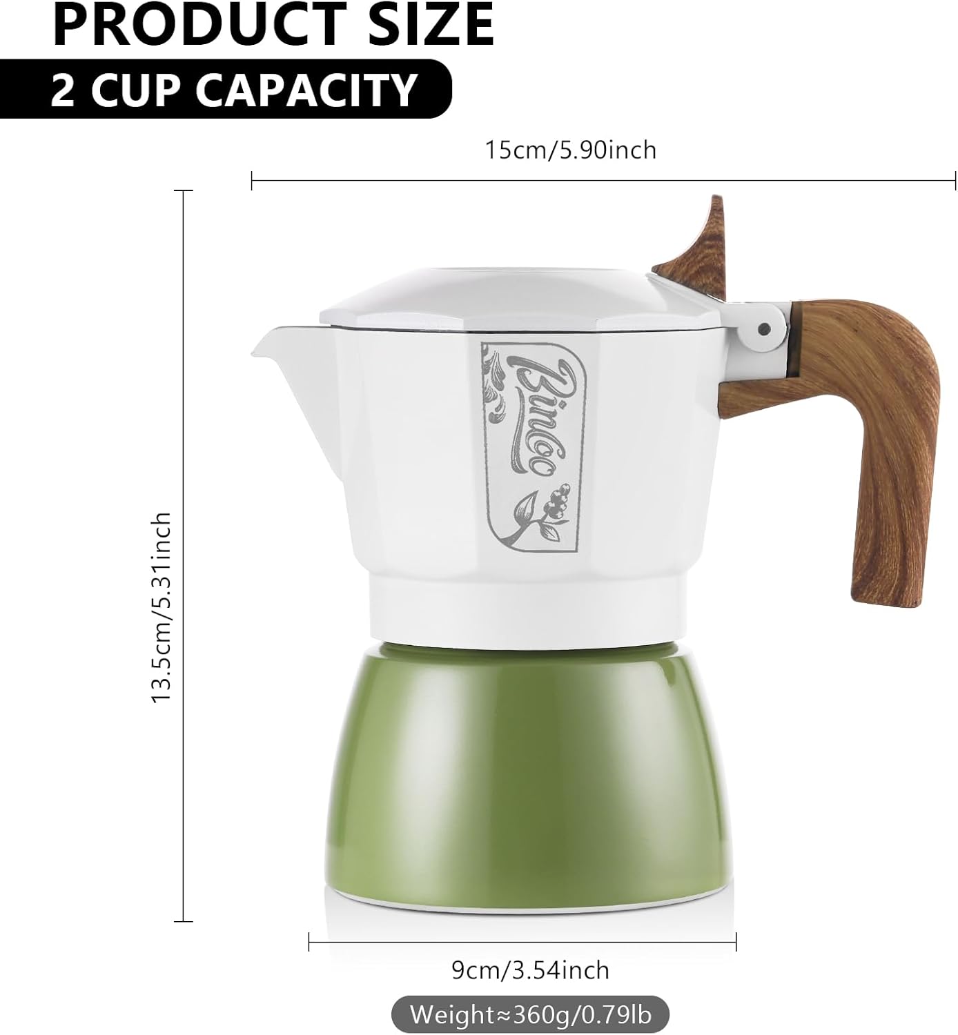 Bincoo Small Espresso Maker Stovetop, 2 Cups Moka Pot Espresso Pot Stovetop,120ml Italian Coffee maker for Cappuccino Latte,Cafetera Cubana