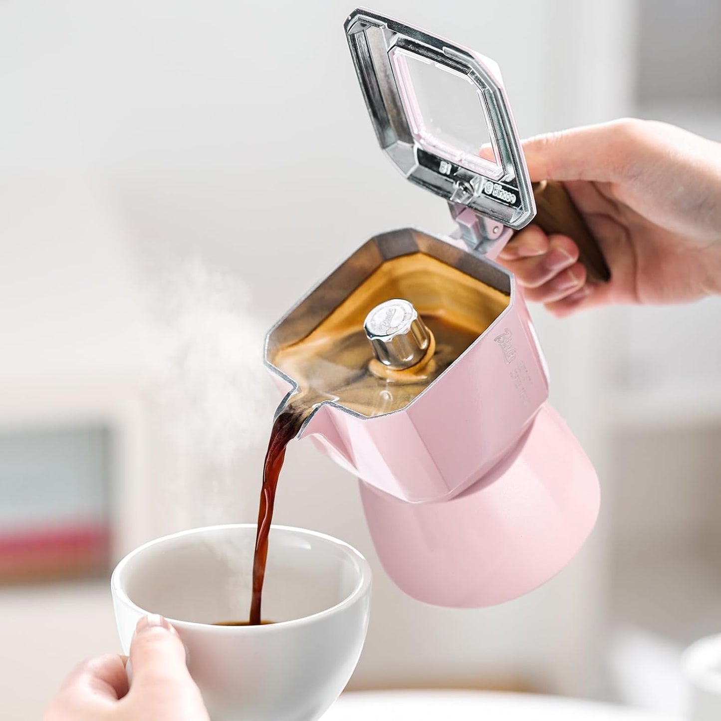 Bincoo Pink Espresso Maker Stovetop, Moka Coffee Pot for Electric Stovetop 2 Cups, Italian Espresso Coffee maker for Cappuccino or Latte,120ml Pink Espresso Machine