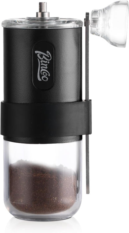 Bincoo Portable Manual Coffee Bean Grinder with Conical Ceramic Burr, Foldable Coffee Grinder for Outdoor Traveling Camping, Adjustable Coarseness (Pink)
