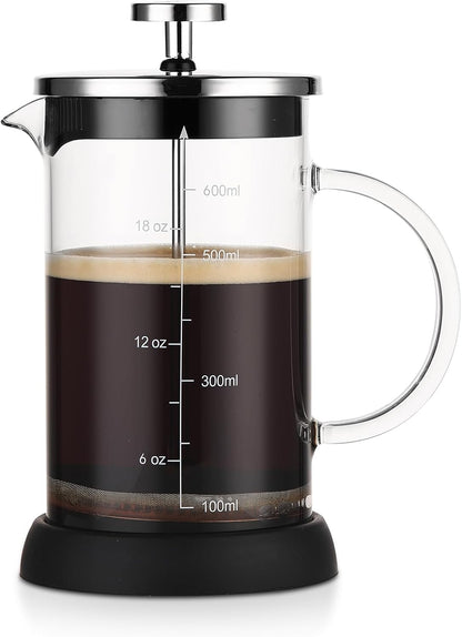 Bincoo French Press Coffee Maker 600ML - Single Layer Borolicate Glass Travel Coffee Press,Tea and Frothed Milk Press, Easy to Use