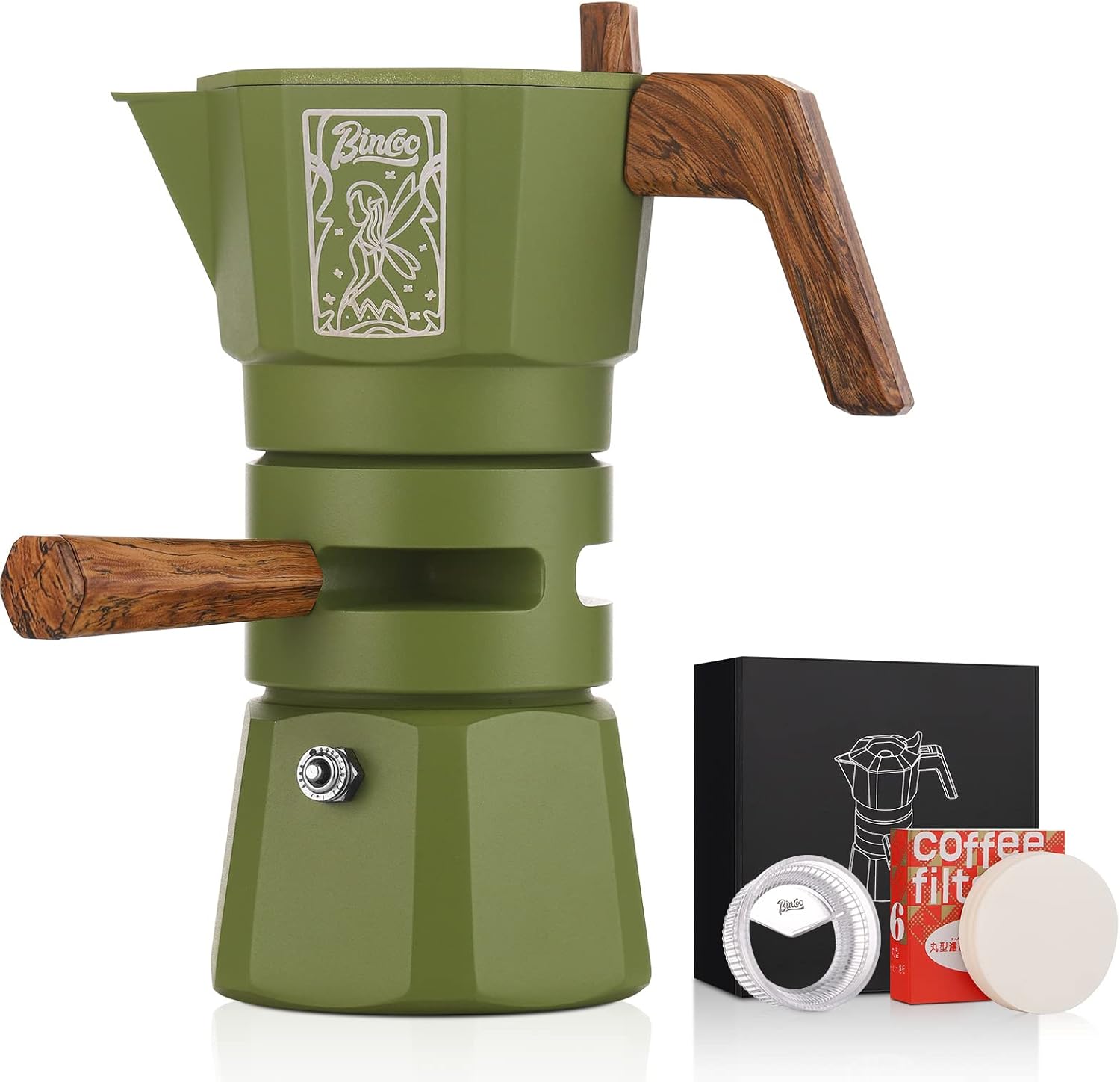 2 cup stovetop coffee maker Bincoo GYKF0540 120ML/2 Cup Stovetop Espresso Maker Double Valve Moka Pot  with Thermostat Extractor,Italian Espresso Moka Pot with Powder Dispenser