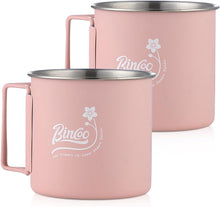 Bincoo 2-Pack Pink Stainless Steel Camping Cups, 300ml (10.1oz) – Lightweight, Camp Mugs for Outdoor, Hiking, Travel, and Everyday Use