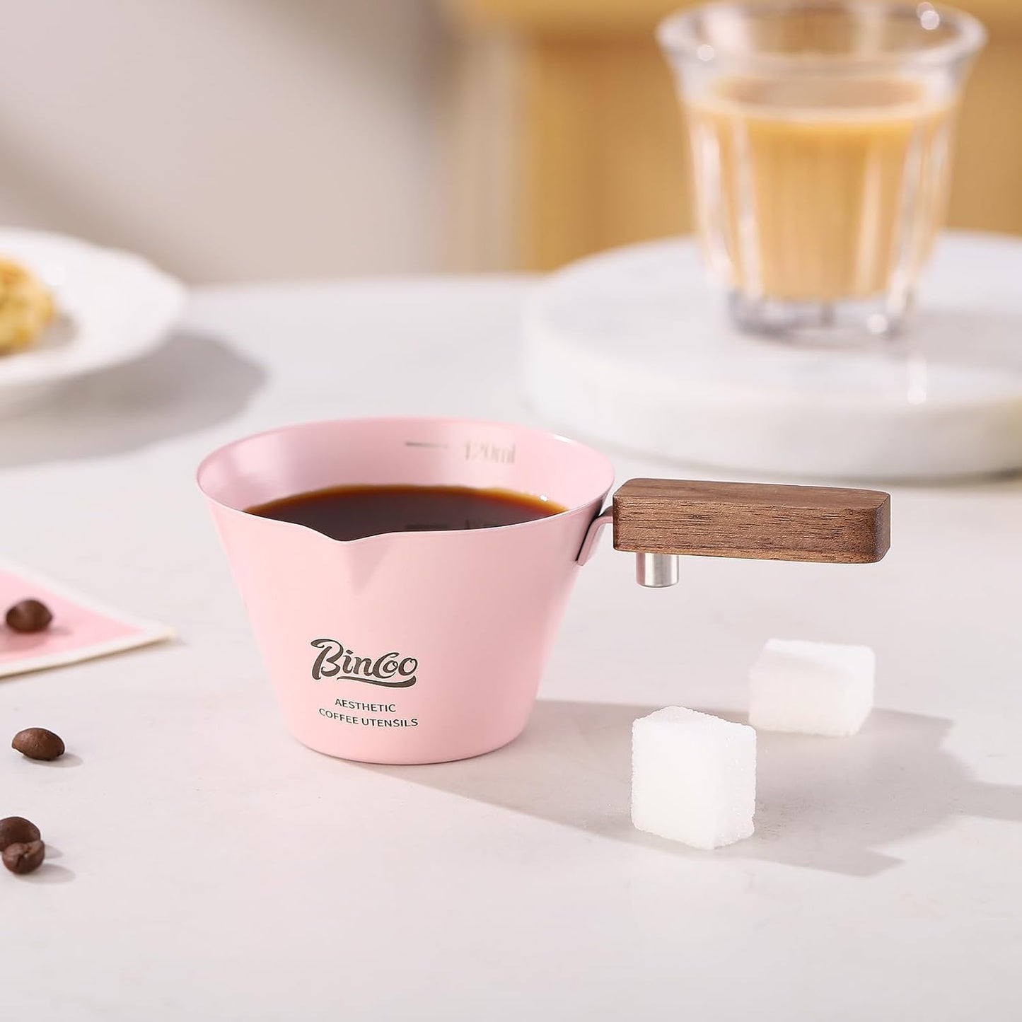Green Espresso Shot Cup Set of 2,Stainless Steel Espresso Measuring Cup with Wood Handle,120ML Espresoo Coffee Pouring Cup,2 Pack