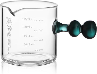 Espresso Shot Glasses Set of 2-120ml Espresso Cup with Handle and Single Spout, Clear Espresso Measuring Cup Glass for Barista Coffee Measure