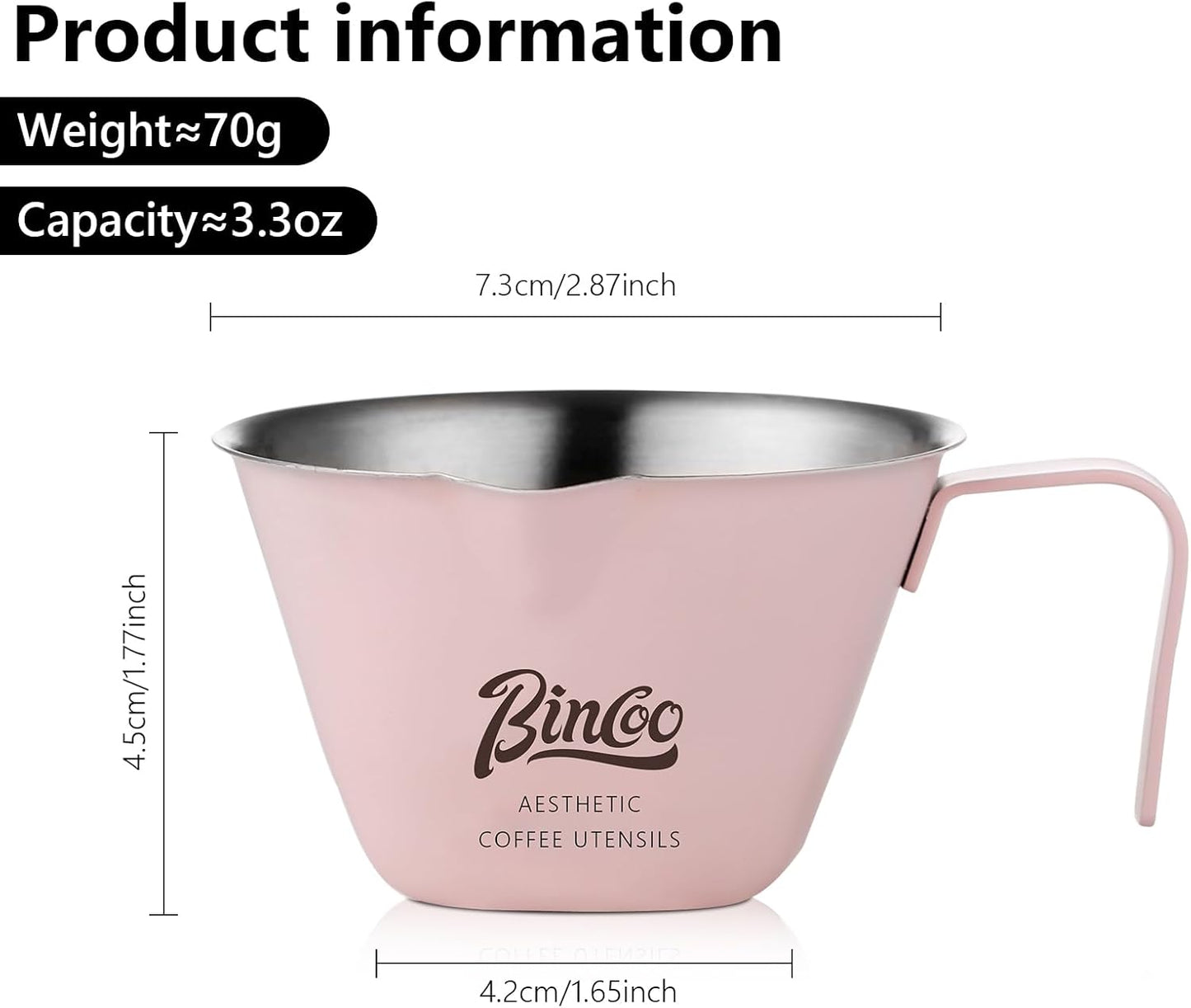 Pink Espresso Measuring Cup with Handle - 2 Pack Stainless Steel Espresso Pouring Cup with Double Spout,100ML Espresso Shot Cup for Coffee Bean,Tomato,Sauce,Milk