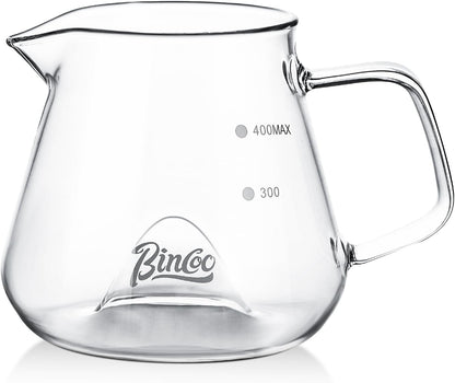 Bincoo GYKF2269 Glass Coffee Server 400ml,Heat-Resistant Borosilicate Glass Coffee Carafe with Drip-Free Spout Clear Pitcher for Hot & Cold Beverages,Easy to Clean,Dishwasher Safe(Colorful)