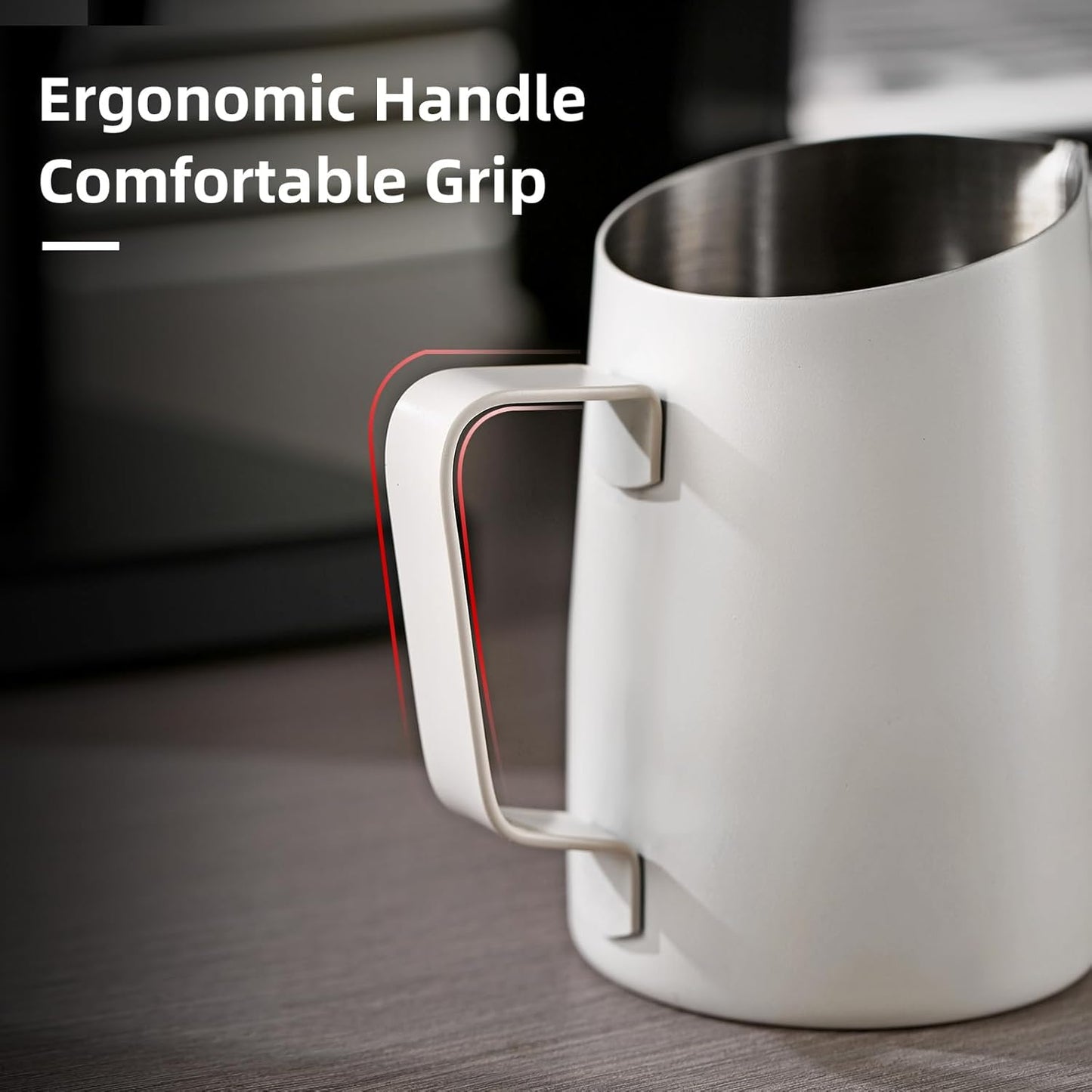 Milk Frothing Pitcher, 20OZ/600ML Stainless Steel Espresso Steaming Pitcher Coffee Milk Frother Cup with Handle and Scale (Black)