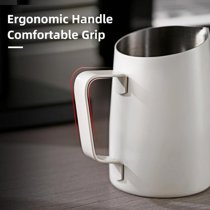 Milk Frothing Pitcher, 20OZ/600ML Stainless Steel Espresso Steaming Pitcher Coffee Milk Frother Cup with Handle and Scale (Black)