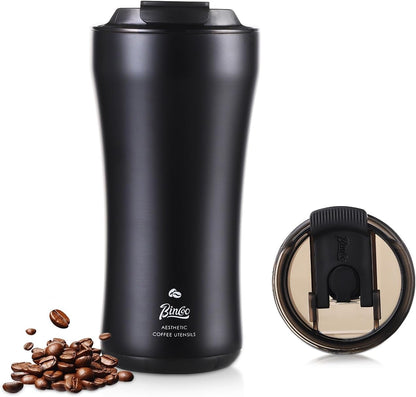Bincoo 316 Stainless Steel Insulated Coffee Travel Mug 12.8oz,Leak-proof Insulated Travel Coffee Tumbler Keeps Drinks Hot/Cold for 6 Hours,with Storage Compartment,Ideal for Office,Outdoors,Car